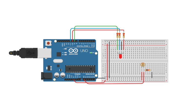 Circuit design LED RGB WITH PHOTORESISTOR #2 - Tinkercad