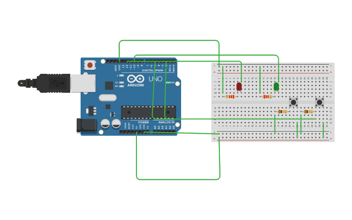 Circuit design Leds y pulsadores - Tinkercad