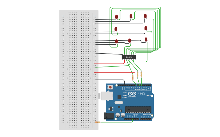 Circuit design 8-bit shift register (74HC595) - Tinkercad