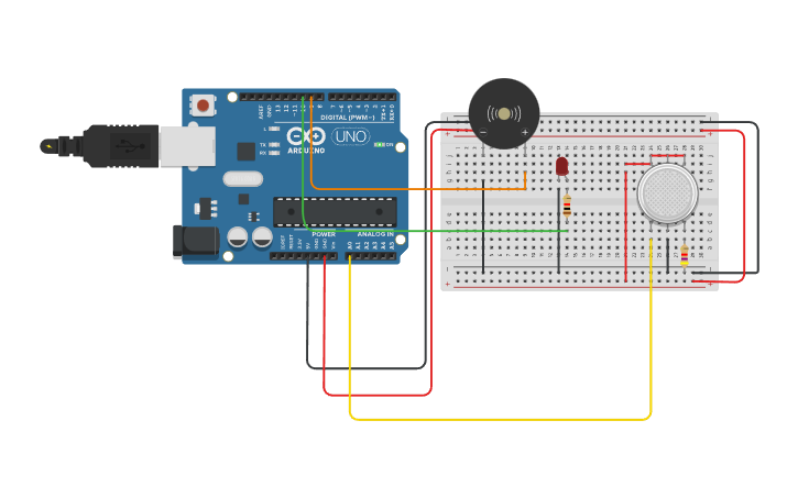 Circuit design Gas Detector - Tinkercad