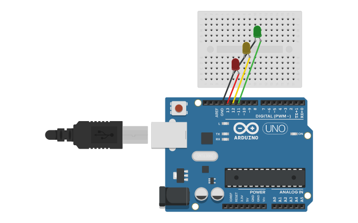 Circuit design Practica Arduino #1 Semaforo - Tinkercad