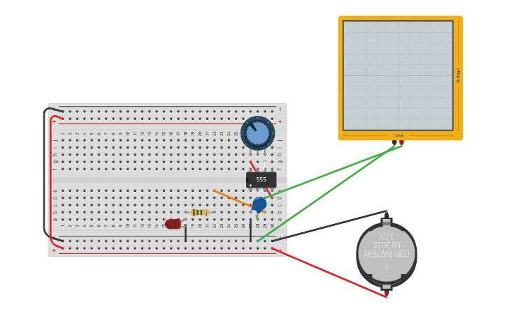 Circuit design 555 Timer w/ Potentiometer Control - Tinkercad