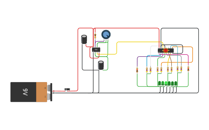 Layout Running Led Circuit design running led - Tinkercad