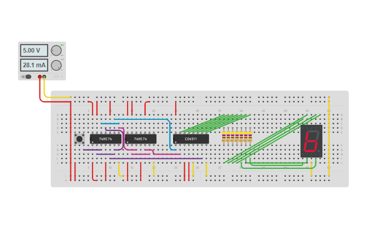 Circuit design DIP switch 7-segment display with driver - Tinkercad