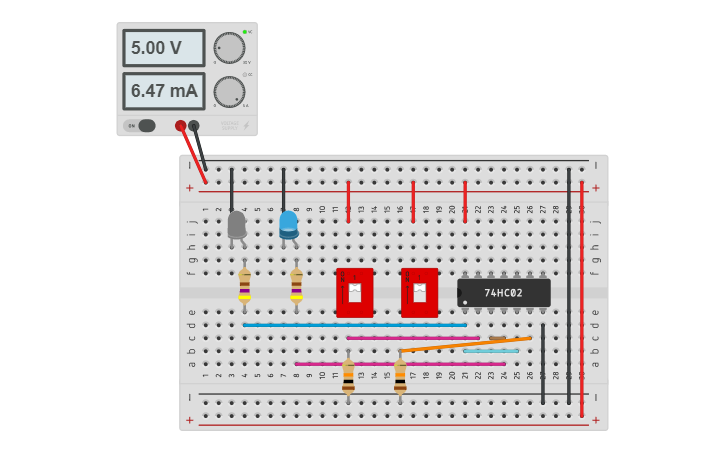 Circuit design RS flip-flop using 74HC02 IC - Tinkercad