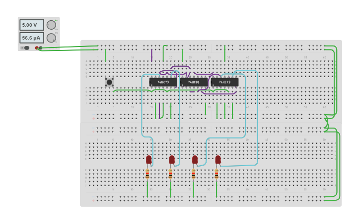Circuit design Synchronous Counter Using JK Flip-Flop - Tinkercad