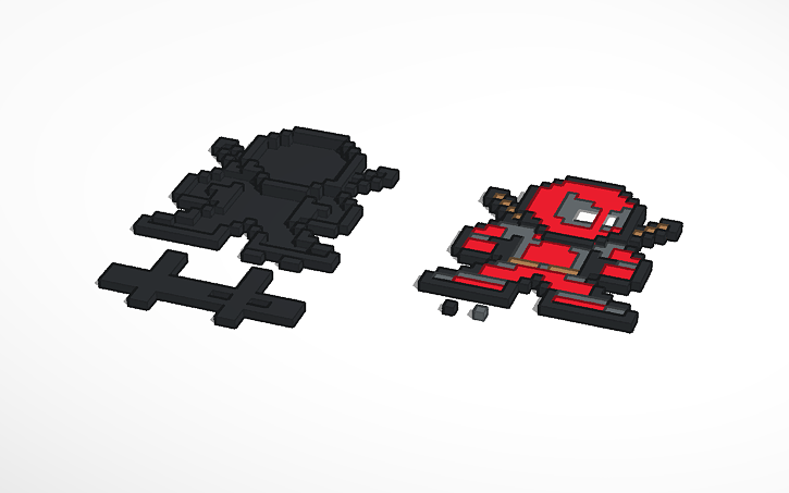 3D design 8 bit Dead Pool with stand - Tinkercad