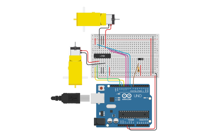 Circuit design Two Motor Driver example - Tinkercad
