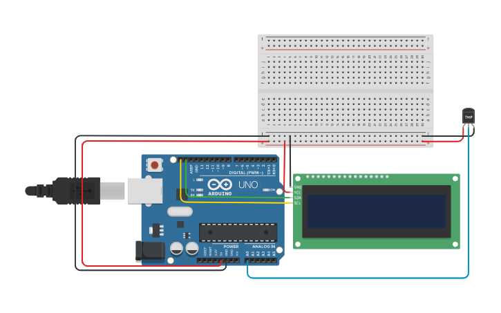Circuit design Sensor de temperatura + LCD - Tinkercad