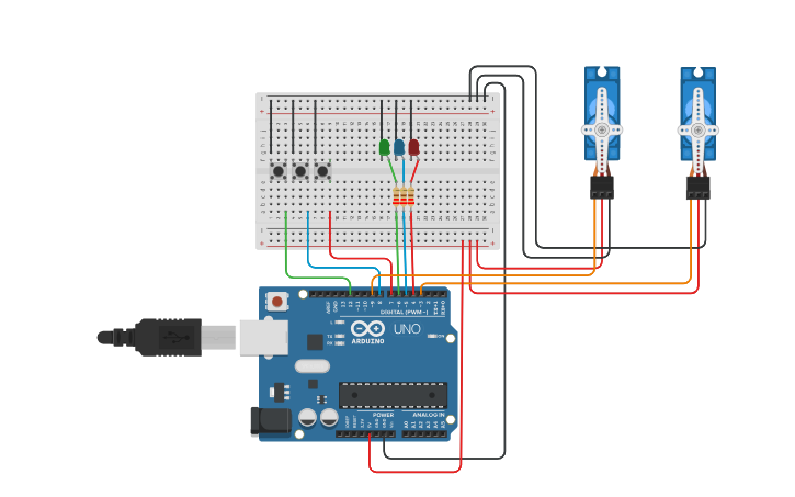 Circuit design Control de 2 Servos con 3 pulsadores y 3 leds_Enrique ...
