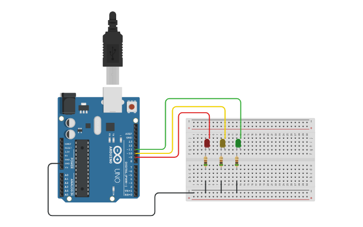 Circuit design Arduino y leds - Tinkercad