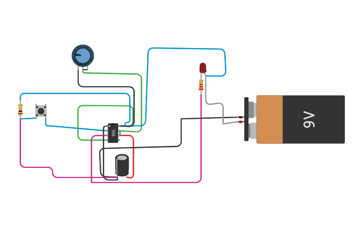 Circuit design using 555 IC timer delay timer circuit - Tinkercad