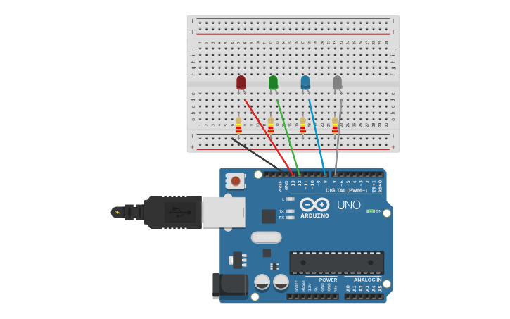 Circuit design Led lampeggiante x 4 bit BCD - Tinkercad