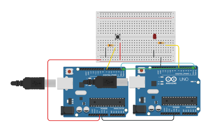Circuit design Push Button and LED - Tinkercad