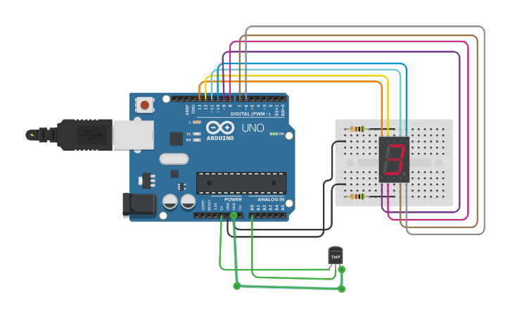 Circuit design Arduino Segment 7 with sensor - Tinkercad