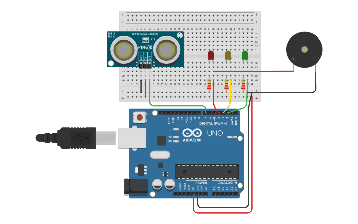 Circuit design Smart parking system using ultrasonic - Tinkercad