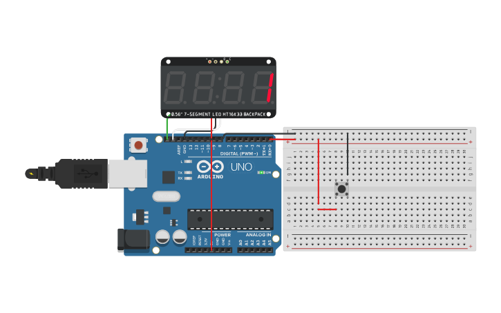 Circuit design arduino button with display - Tinkercad