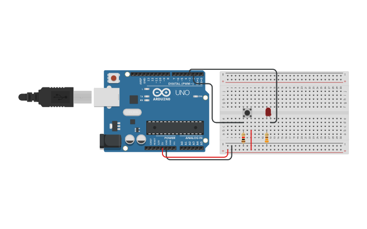 Circuit design Led y boton - Tinkercad