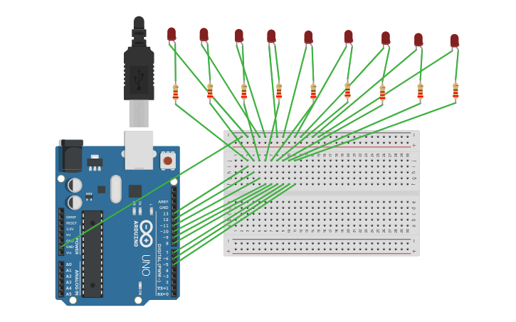 Circuit design Blinking LED in Pattern - Tinkercad