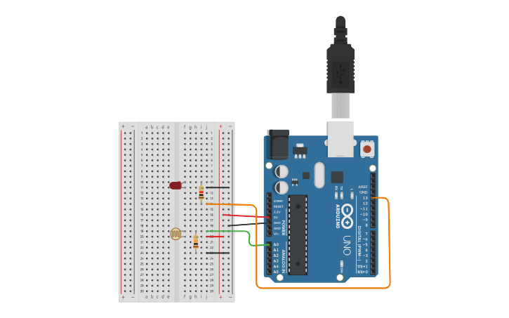 Circuit design photoresistor control Led - Tinkercad