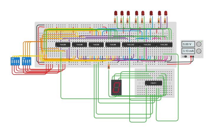 Circuit design 4 bit BINARY MULTIPLIER - Tinkercad