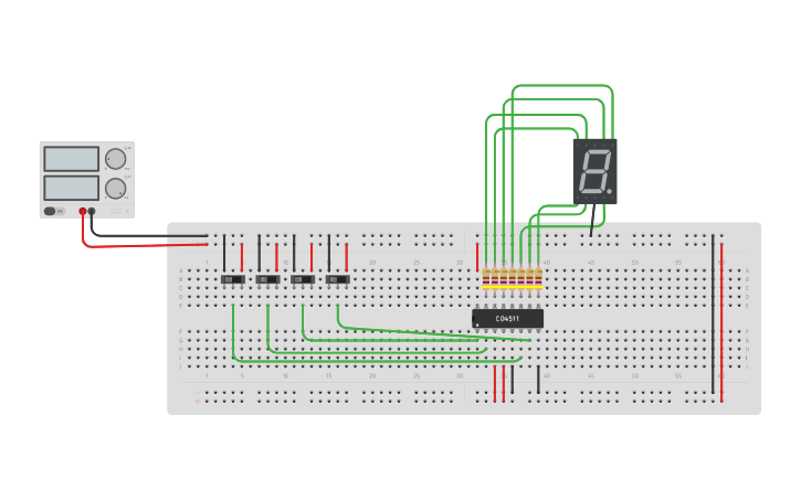 Circuit design EXP-4 BCD to Seven Segment Display - Tinkercad