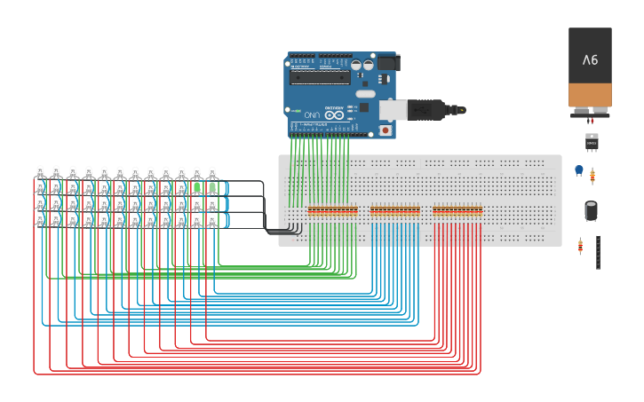 Circuit design LED Matrix with moving animation. - Tinkercad