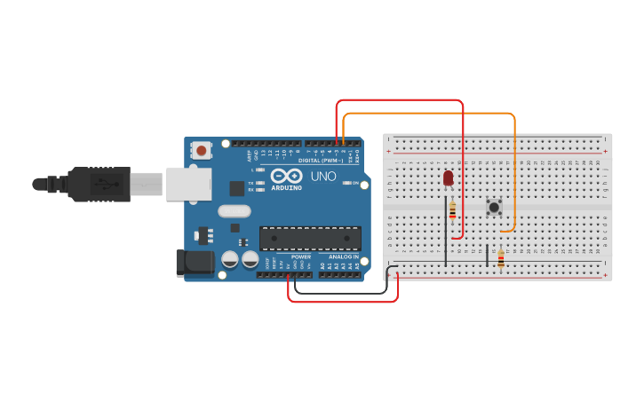 Circuit design pull-up led - Tinkercad