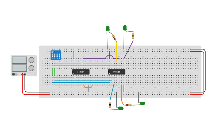 Circuit design 2-to-4 line decoder - Tinkercad