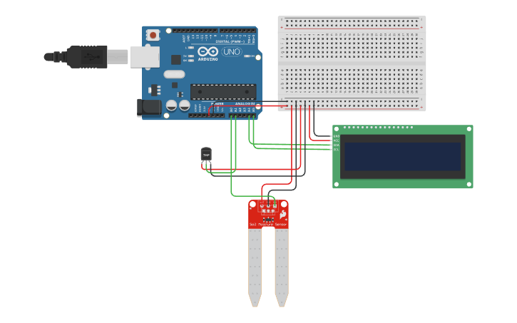 Circuit design Temperature & Humidity Sensor to LCD - Tinkercad