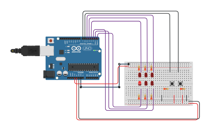Circuit design braille led A-Z - Tinkercad