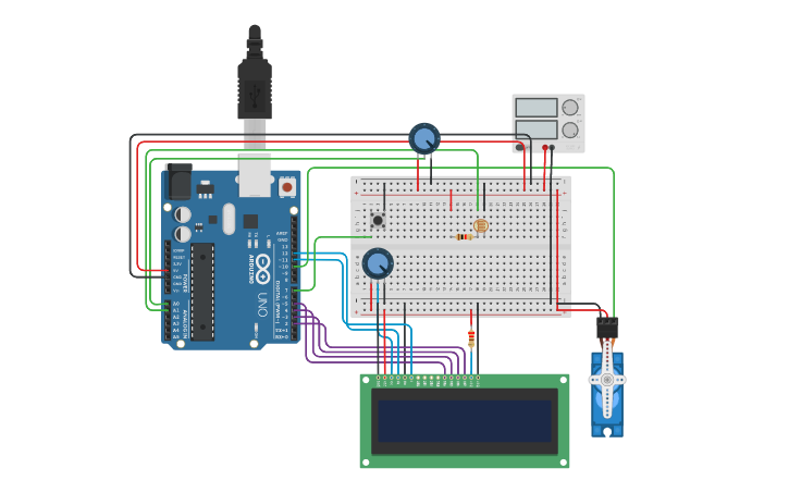 Circuit design LCD Servo - Tinkercad