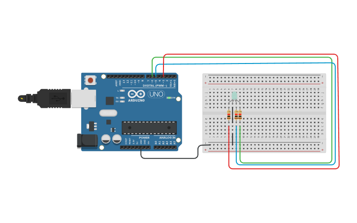 Circuit design RGB LED - Tinkercad