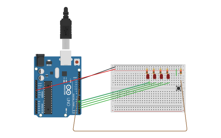 Circuit design Arduino 4 Led - Tinkercad