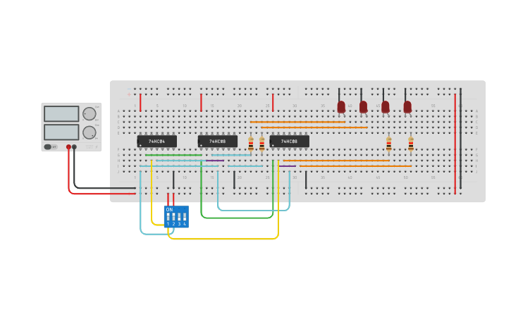 Circuit design 2 to 4 decoder - Tinkercad