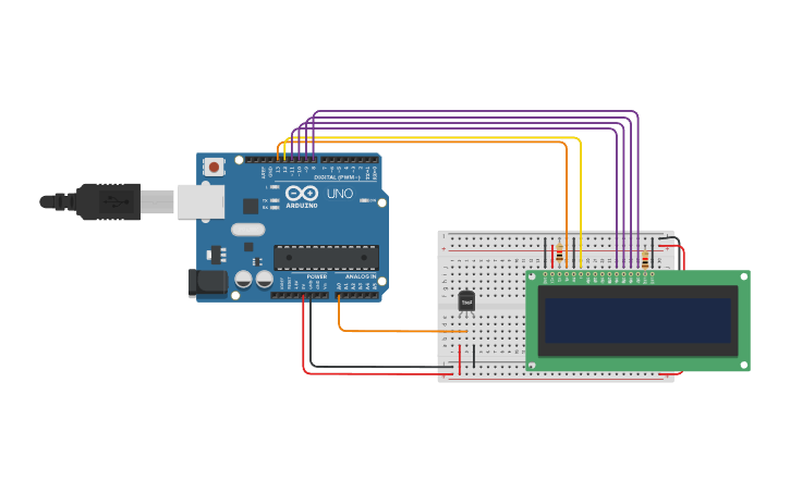Circuit design Pantalla LCD - Sensor de Temperatura - Tinkercad