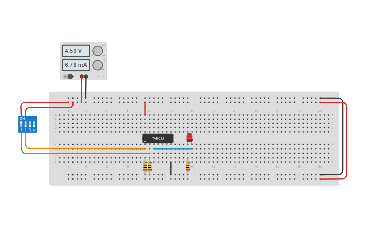 Circuit design Compuerta OR - Integrado 7432 - Tinkercad