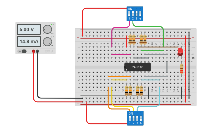 74hc32 Connection Arduino Circuit design 74HC32 series logic gate - Tinkercad