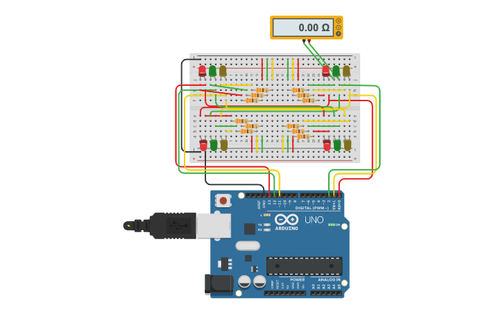 Circuit design Traffic Light Intersection Assignment - Tinkercad