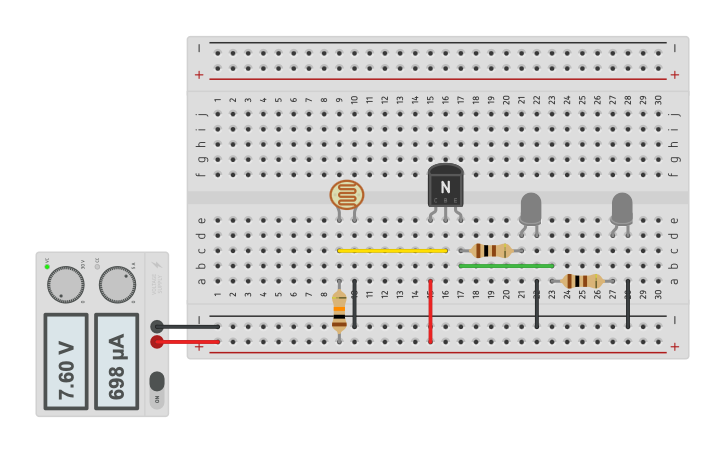 Circuit design Photoresistor LED control - Tinkercad
