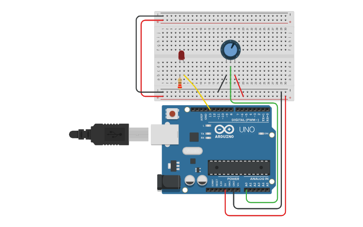 Circuit design Potentiometer Analog Input Arduino Circuit - Tinkercad