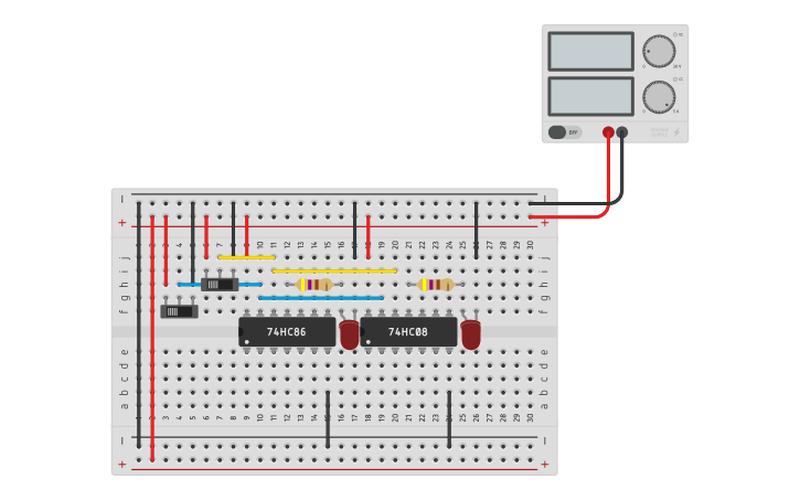 Circuit design half adder - Tinkercad