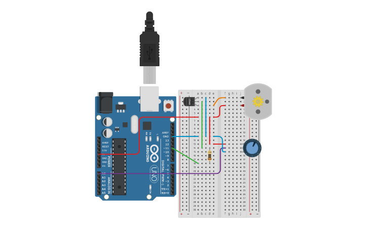 Circuit design Motor DC (Pot. PWM with Mosfet IRF620) - Tinkercad