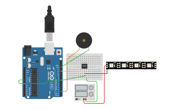 Circuit design Audio&LED Flicker Circuit - Tinkercad