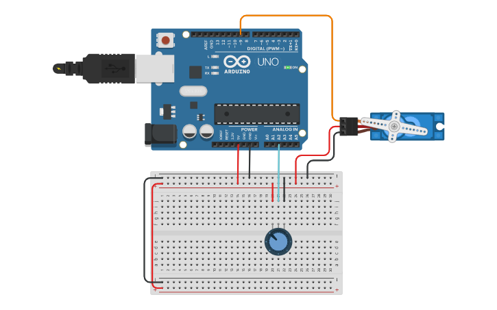 Circuit design Lab 12-3 Control Servo with Potentiometer - Tinkercad