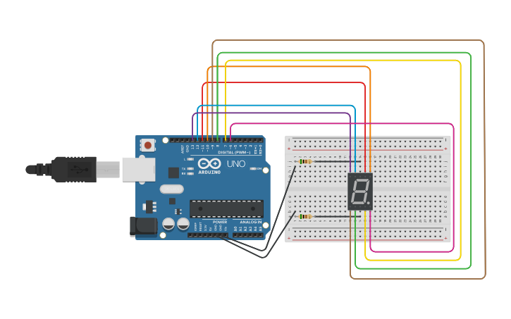 Arduino Project 7 Circuit design 14th project (7 Segment Display with Arduino) - Tinkercad