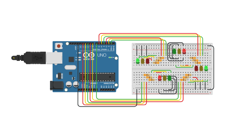 Circuit design Traffic Lights Intersection - Tinkercad