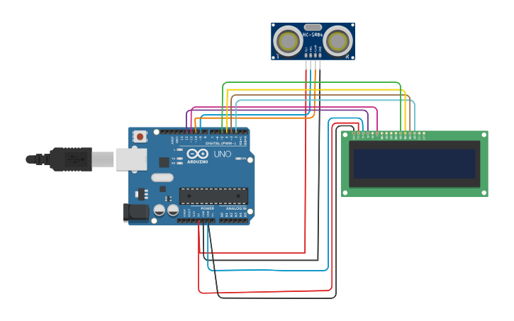 Circuit design Interfacing Ultrasonic sensor with Arduino - Tinkercad