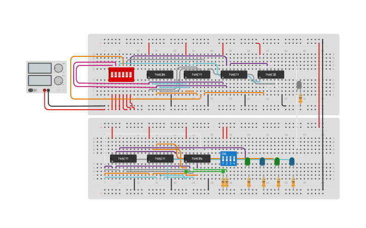 Circuit design MUX 4:1 to DEMUX 1:4 - Tinkercad