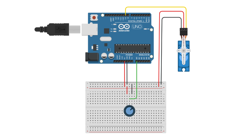 Circuit design Potentiometer Servo - Tinkercad